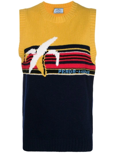 Shop Prada Intarsia Knit Sleeveless Top In Yellow