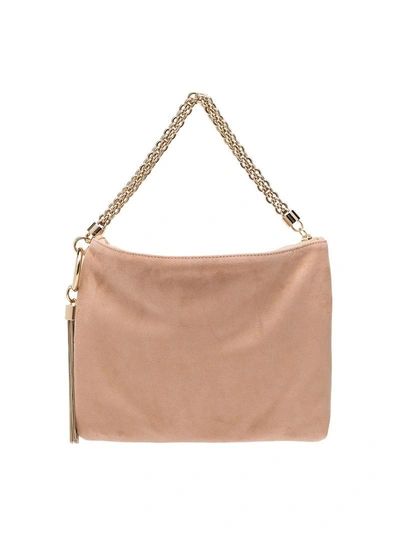 Shop Jimmy Choo Ballet Pink Callie Suede Clutch With Chain - Nude & Neutrals