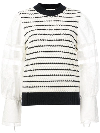 Shop Sea Contrast Sleeve Striped Sweater In White