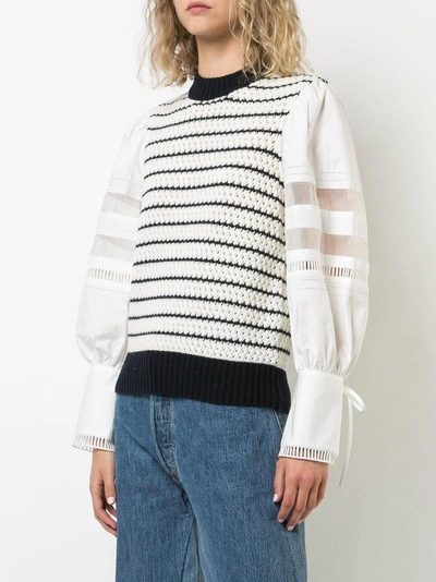 Shop Sea Contrast Sleeve Striped Sweater In White
