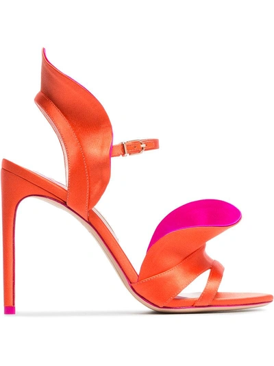 Shop Sophia Webster Orange And Pink Lucia 100 Satin Ruffle Sandals - Yellow