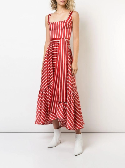 Shop Silvia Tcherassi Stripe Flared Midi Dress In Red