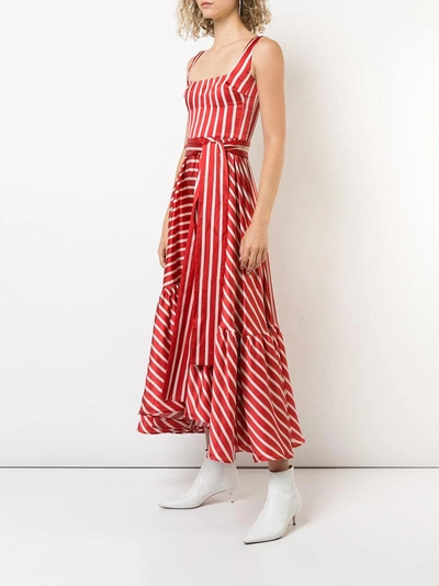 Shop Silvia Tcherassi Stripe Flared Midi Dress In Red
