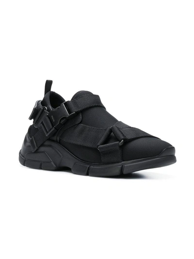 Prada Neoprene Buckle Strap Sneakers In Black In F0002 Black | ModeSens