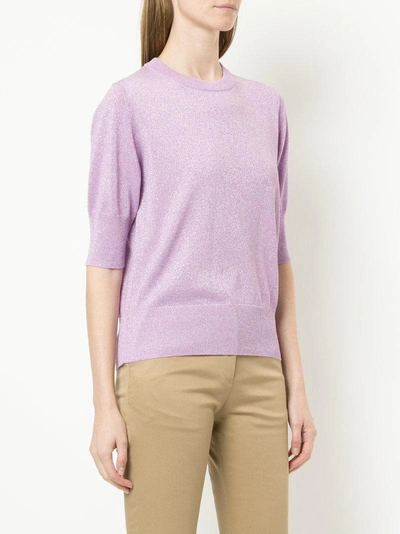 Shop H Beauty & Youth H Beauty&youth Three-quarter Sleeves Knitted Blouse - Pink & Purple