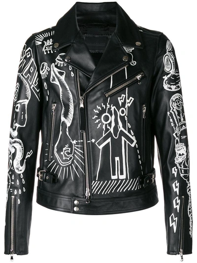 printed design biker jacket