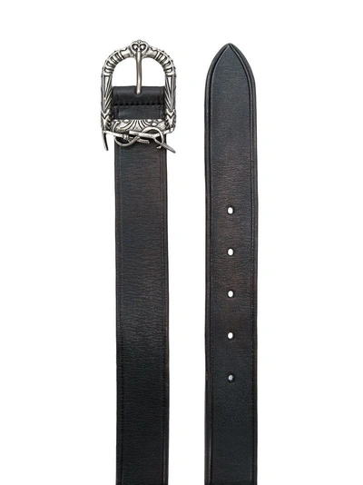 Shop Saint Laurent Logo Western Buckle Belt In Black