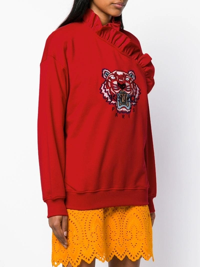 Shop Kenzo Ruffled Tiger Embroidery Sweatshirt - Red