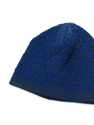 Shop Fendi Ff Logo Beanie Hat - Blue