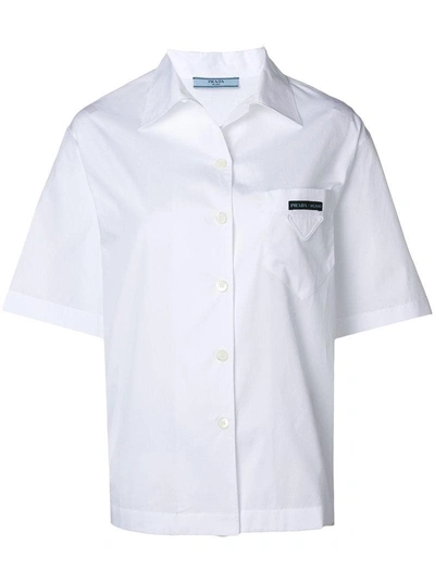 Shop Prada Logo Patch Short-sleeved Shirt - White