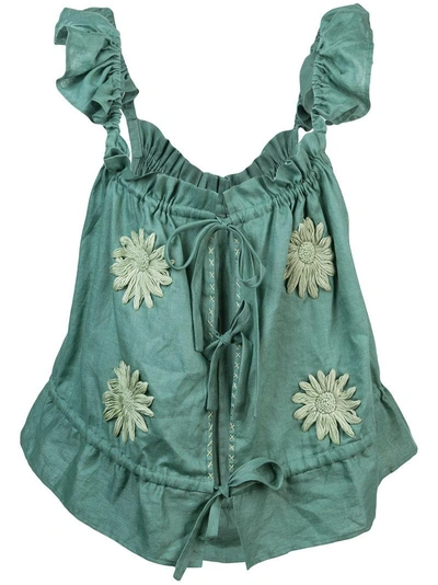 Shop Innika Choo Embroidered Floral Top In Green