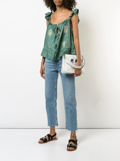 Shop Innika Choo Embroidered Floral Top In Green