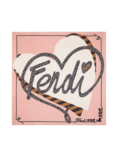 Shop Fendi Logo Square Foulard Scarf In Pink