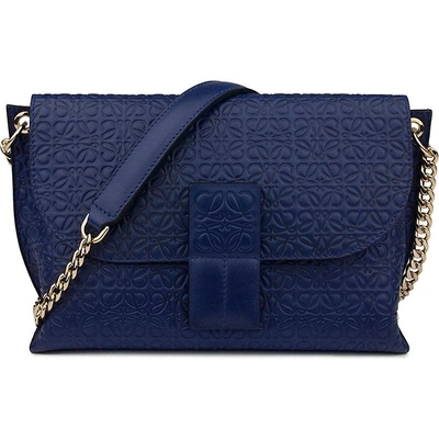 Shop Loewe Avenue Embossed Leather Cross-body Bag In Navy Blue