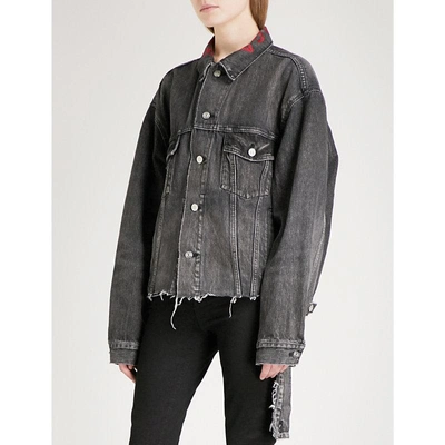 Shop Balenciaga Distressed Waist Denim Jacket In Vintage Black
