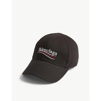 Shop Balenciaga Bernie Logo Cotton Strapback Cap In Black/white