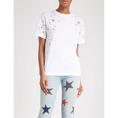 Shop Stella Mccartney Star Cutout Cotton-jersey T-shirt In White