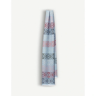 Shop Loewe Womens Blue/multicolour Anagram In Lines Cashmere Wool And Silk-blend Scarf