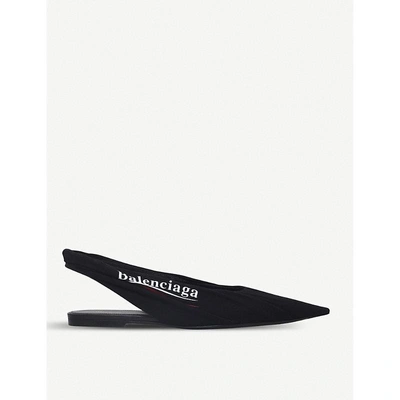 Shop Balenciaga Knife Logo-print Jersey Flats In Blk/white