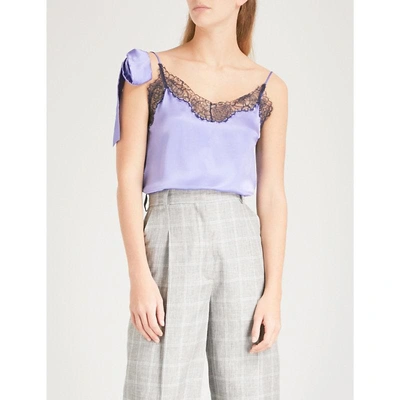 Shop Sandro Lace-detail Silk Top In Violet