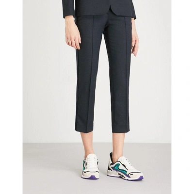 Shop Sandro Cropped Woven Trousers In Marine