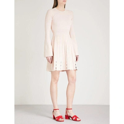 Shop Sandro Ribbed-panel Knitted Dress In Poudre