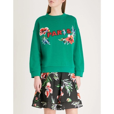 Shop Claudie Pierlot Paris Cotton-jersey Sweatshirt In Dark Green