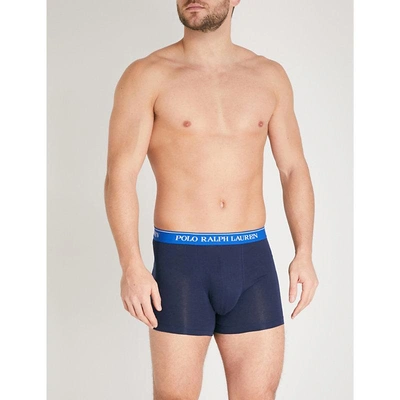 Shop Polo Ralph Lauren Pack Of Three Classic-fit Stretch-cotton Trunks In Navy Red Blue