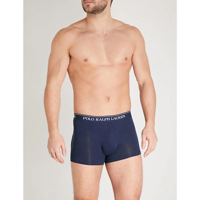 Shop Polo Ralph Lauren Pack Of Three Classic-fit Stretch-cotton Trunks In Navy Red