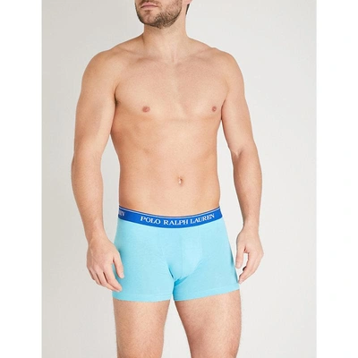 Shop Polo Ralph Lauren Pack Of Three Classic-fit Stretch-cotton Trunks In Blues Aqua