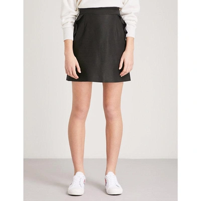 Shop Sandro Frilled-trim Cotton-blend Mini Skirt In Black