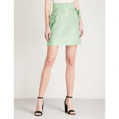 Shop Sandro Frilled-trim Cotton-blend Mini Skirt In Green