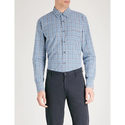 Shop Hugo Boss Checked Regular-fit Cotton Shirt In Bright Blue