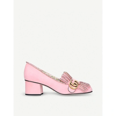 Shop Gucci Marmont Crystal 55 Suede Loafers In Pale Pink