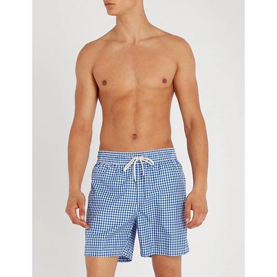 Shop Polo Ralph Lauren Traveller Gingham Swim Shorts In Blue