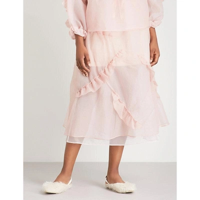 Shop Renli Su Ruffled Organza Midi Skirt In Light Pink