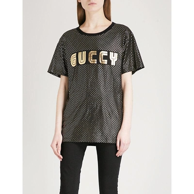 Shop Gucci Guccy Cotton-jersey T-shirt In Black