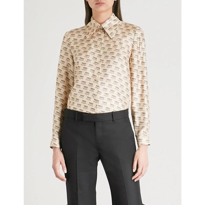 Shop Gucci Invite Stamp Silk-twill Shirt In Ivory
