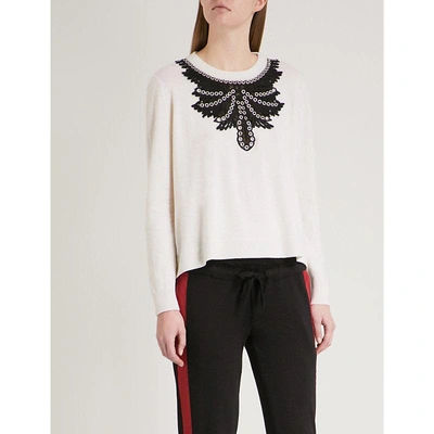 Shop The Kooples Lace Yoke Wool And Cashmere-blend Jumper In Ecr01
