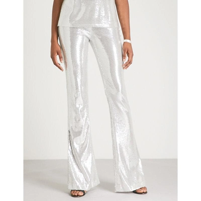 Shop Galvan Galaxy Flared High-rise Sequinned Trousers In Silver