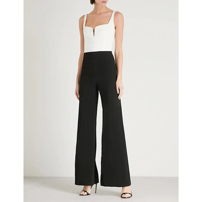 Shop Galvan Eclipse Satin And Crepe Jumpsuit In Blk/white
