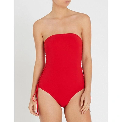 Shop Zimmermann Castile Lace-up Swimsuit In Red