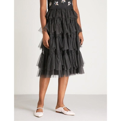 Shop Needle & Thread Scallop Ruffled Chiffon Midi Skirt In Graphite
