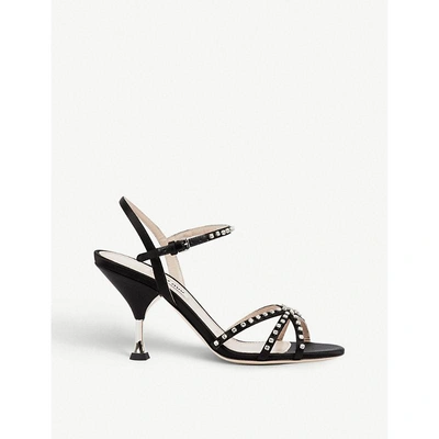 Shop Miu Miu Crystal-embellished Satin Sandals In Nero