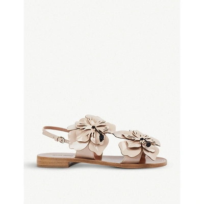 Shop Miu Miu Floral-appliquéd Patent-leather Sandals In Cipria