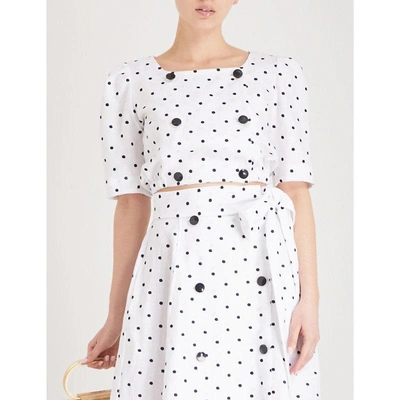 Shop Lisa Marie Fernandez Diana Polka Dot-embroidered Linen Top In White Black
