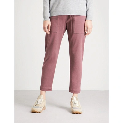 Shop Brunello Cucinelli Straight Cropped Stretch-cotton Jogging Bottoms In Plum Wine