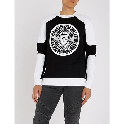 Shop Balmain Monochrome Quilted Cotton-jersey Sweatshirt In Noir Blanc