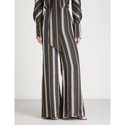 Shop Roksanda Arneau Striped Wide-leg Satin Trousers In Forest Multi