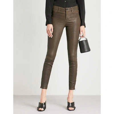 Shop J Brand L8001 Super-skinny Mid-rise Leather Leggings In Dark Brown Sugar